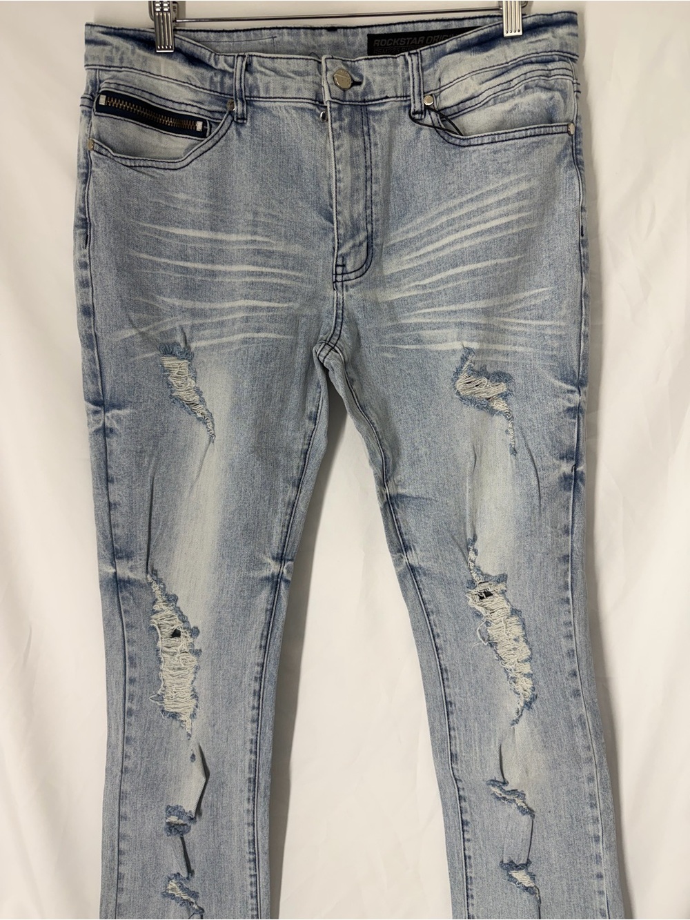 Rockstar Men’s Slim Straight Ripped Jeans in Light Blue